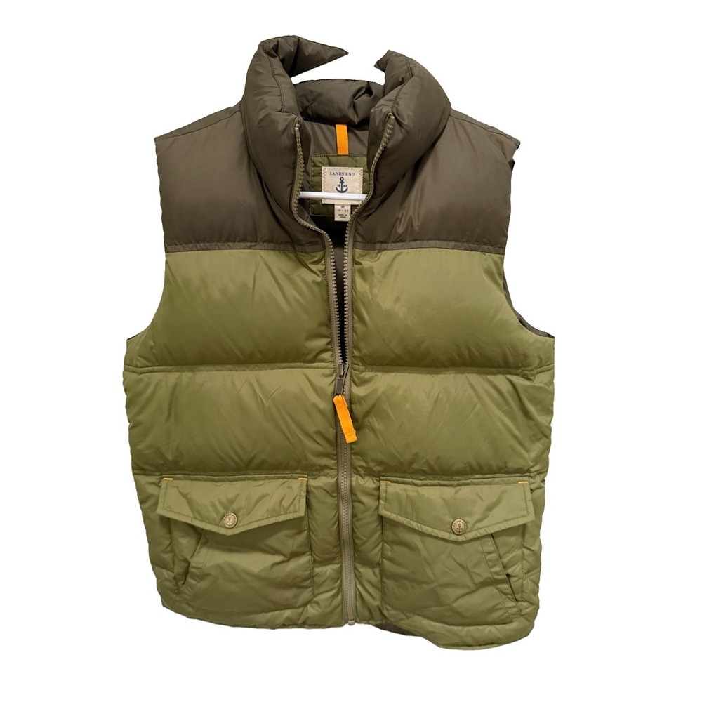 Lands End Boys Down Puffer Vest Size Medium 10/12 Full Zip With Pockets